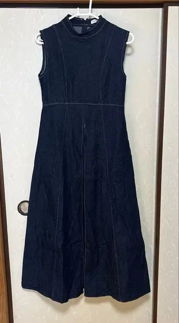 스타일 믹서 스티치 워크 데님 롱 원피스