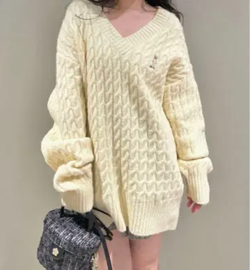 LILY BROWN Lily Bear 케이블 니트 미니 원피스