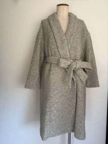 타미힐피거 울 혼방 그레이 벨트 롱 코트