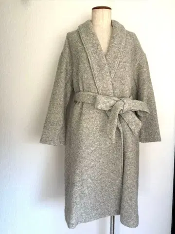 타미힐피거 울 혼방 그레이 벨트 롱 코트