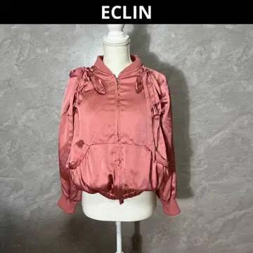 에크란 레이스업 새틴 블루종 자켓 핑크 F