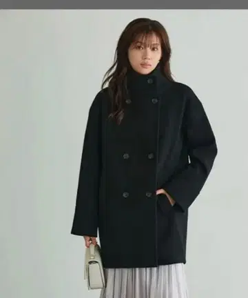 미사용 스탠드 카라 미들 코트 멜톤 소재 스탠드 카라 S 사이즈