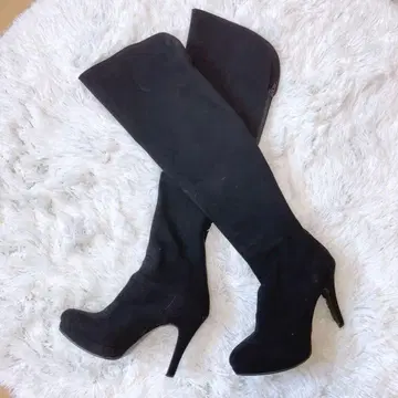 에스페란자 니하이 부츠 하이힐 슬림 레그 블랙 스웨이드풍 인기 M 일본제