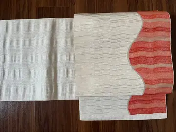 [ 86 ] 하카타 오리 나고야 오비 8촌 순수 실크 화이트 중고품