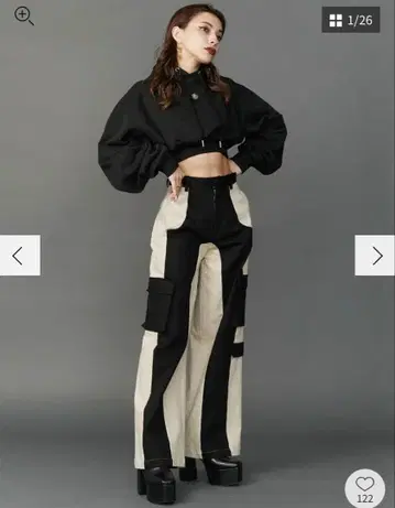 EVRIS 블랙/베이지 패치워크 팬츠 S