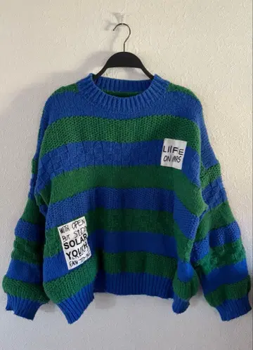 파랑과 그린 스트라이프 니트 스웨터 프리 사이즈(F)