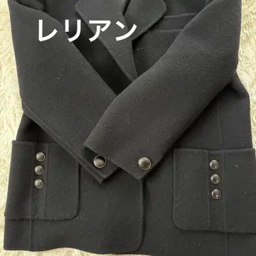 버튼이 귀여운 Leilian 블랙 블레이저 자켓 양모 & 캐시미어