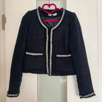 [새상품급] MERCURYDUO 트위드 노카라 비쥬 자켓 블랙