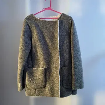 그레이 노카라 자켓 코트 보아