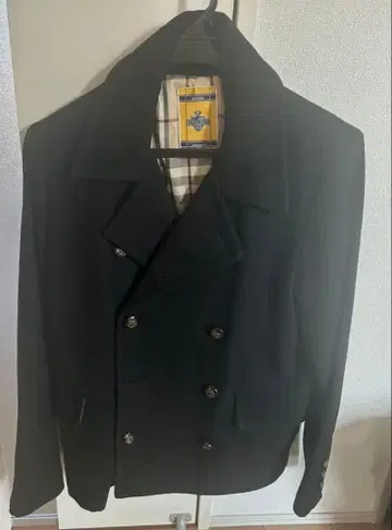 ROYAL BLUE 블랙 더블 브레스트 피 코트 M