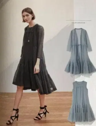 [ 새상품급 ] FOXEY 롱 시어 가디건 38 무지 그레이 블루