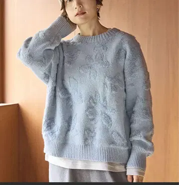 studio CLIP 7게이지 파일 자카드 꽃 패턴 니트 풀오버