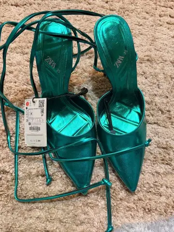ZARA 터콰이즈 스틸레토 하이힐 35