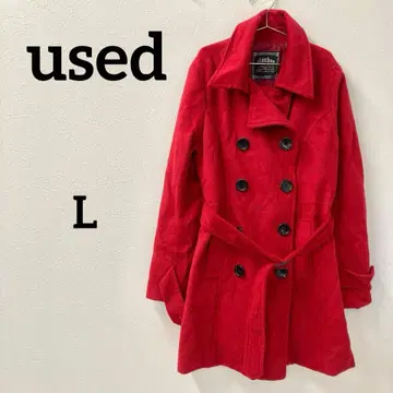 빨간색 더블 버튼 벨트 코트