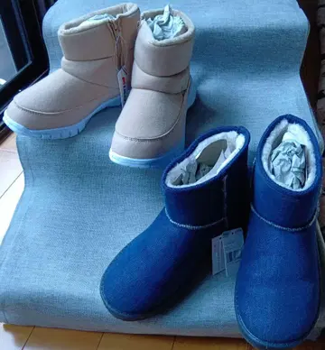 베이지와 데님 숏부츠 2켤레 세트