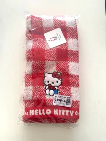 헬로키티 체크 무늬 타월 약 34cm x 80cm
