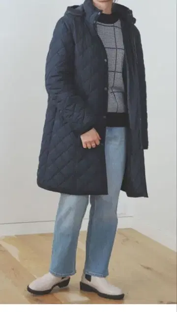 BEAMS HEART 퀼팅 코트 후드 부착