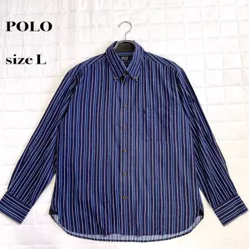 POLO 스트라이프 버튼 다운 코듀로이 셔츠 사이즈 L 블루