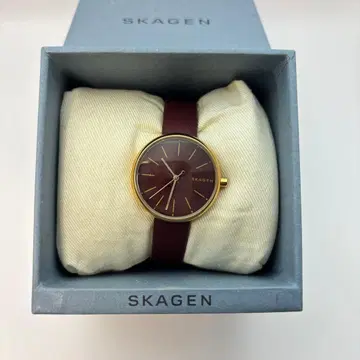 SKAGEN 버건디 가죽 손목시계
