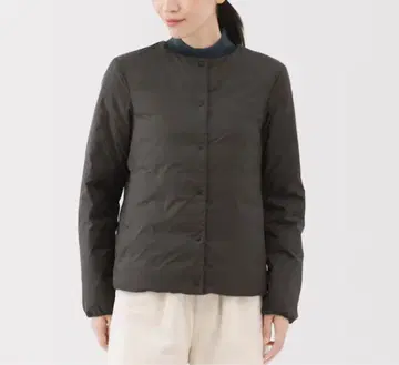 [ 새상품 ] 무인양품 경량 다운 포켓터블 노카라 자켓 다크 브라운