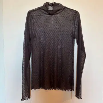 Spick and Span 도트 튤 하이넥 풀오버 브라운