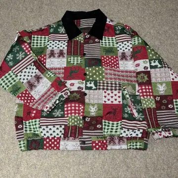 HOOK 패치워크 크리스마스 패턴 자카드 헌팅 재킷