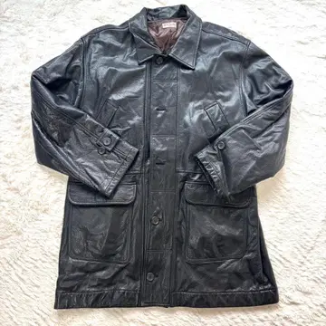 Paul Smith 롱 가죽 자켓 L 상당 블랙 소가죽 라이더 스코트