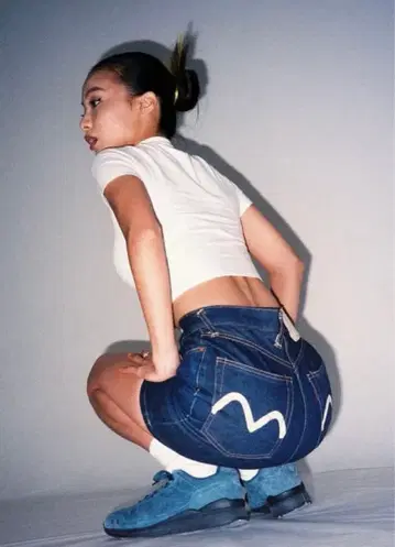 evis 데님 스커트 갈매기 페인트