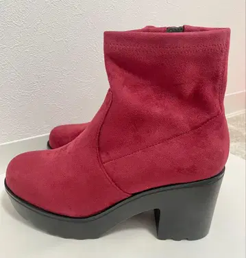 빨간색 스웨이드 부츠 높은 힐 지퍼 달린 L 사이즈