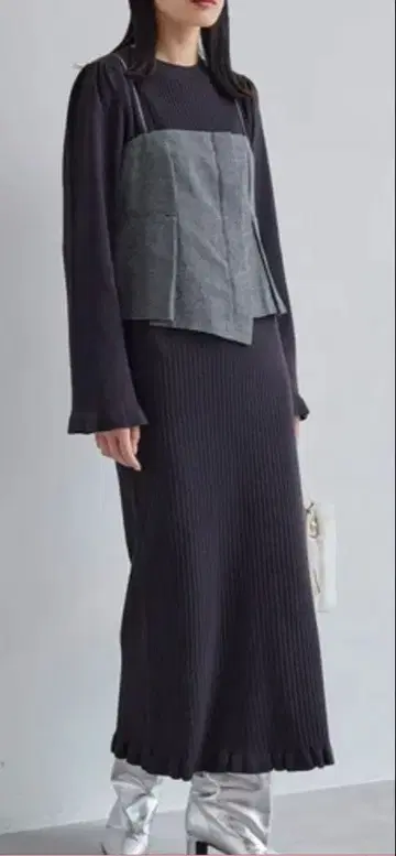 VIS 뷔스티에 리브 니트 원피스 셋업 프리 사이즈