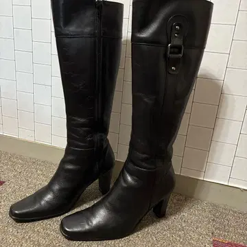 블랙 가죽 롱 부츠 23cm