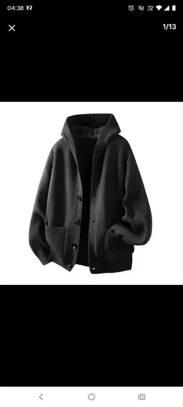 블랙 후드 부착 니트 후드티