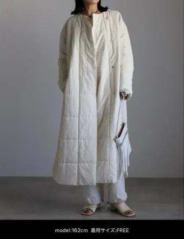 노카라 퀼팅 코트 롱 블루종