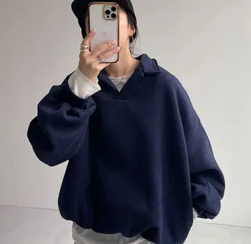 wee9s 네이비 오버 사이즈 맨투맨 속기모