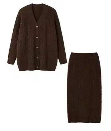 세일! 브라운 케이블 짜임 가디건 스커트 세트