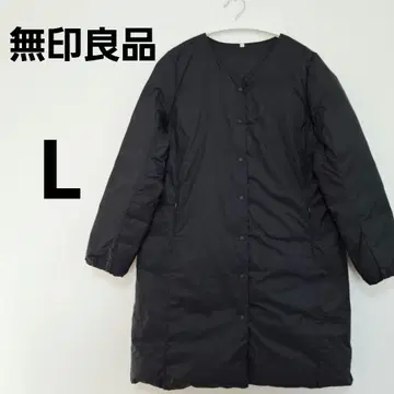 무인양품 포켓터블 노카라 라이트 다운 롱 L 네이비