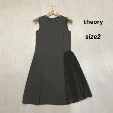 띠어리 한쪽 플리츠 슬리브리스 원피스 2 카키