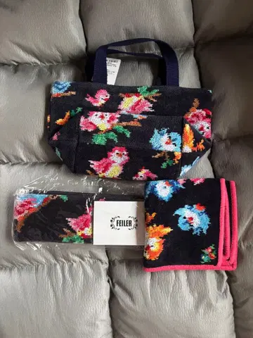 FEILER 꽃무늬 토트백 세트 네이비