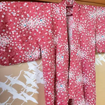 유카타 꽃무늬 연한 빨간색 손바느질 오늘의 주인공 세탁 가능