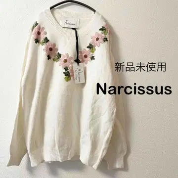 나르시스 자수 니트 미사용 새상품 화이트 꽃 오버 사이즈 스웨터 M