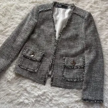 ZARA 자라 노카라 트위드 자켓 그레이 계열 블랙 화이트 세레모니