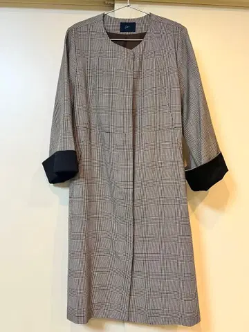 체크 무늬 트렌치코트 허리 리본 포함