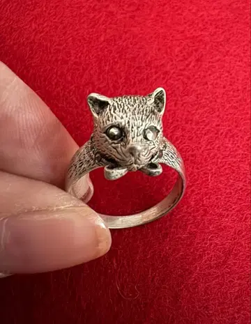 고양이 머리 디자인 실버 반지