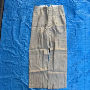 80s~90s 린넨 팬츠 슬랙스 바늘 신치 벨트 투 턱 더블 재단