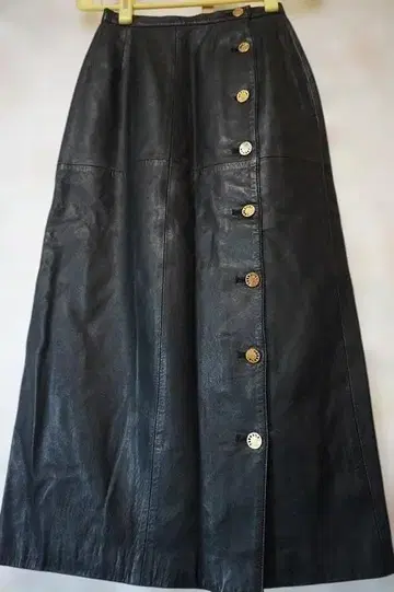 INGEBORG 블랙 가죽 롱 스커트