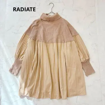 scotclub 라디에이트 이소재 튜닉 니트 플리츠 벌룬 슬리브