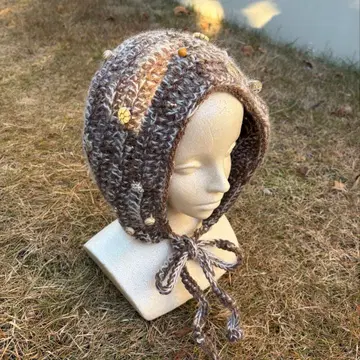 [ 핸드메이드 ] 보닛 발라클라바 부클레 끈 포함 모자 비니 니트