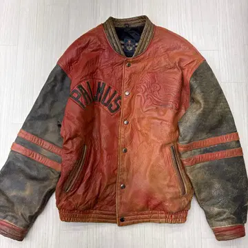 PALMUS 엠보싱 가공 올 가죽 바시티 자켓 M 퀼팅 라이너