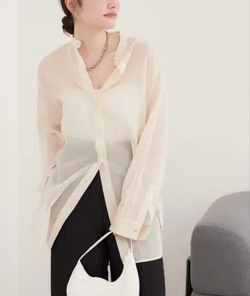 24년 출시 Plage R'IAM 시어 밴드 카라 셔츠 코튼 베이지