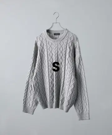 [ CLEL ] 호일 프린트 케이블 크루넥 니트 S 샌드그레이